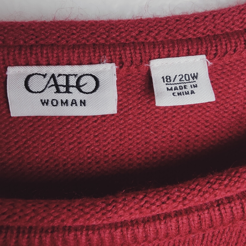 Cato Woman Red Scoop Roll Neck Pullover Sweater Crochet 3/4 Sleeves, 18/20W - Picture 5 of 7